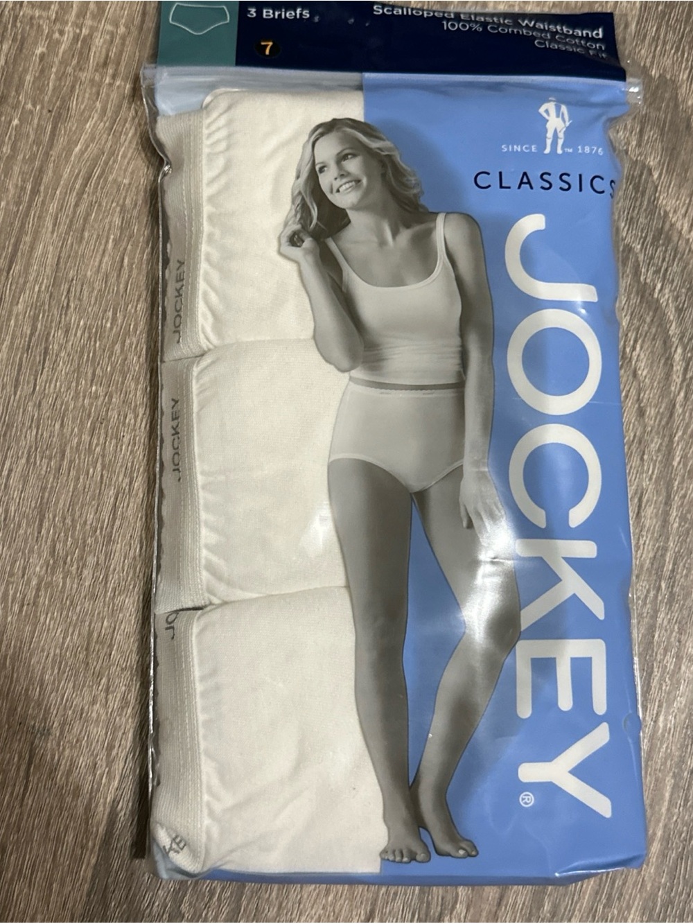Jockey Classics 3 Briefs white elastic waistband size 7 Scalloped Waistband 9482
